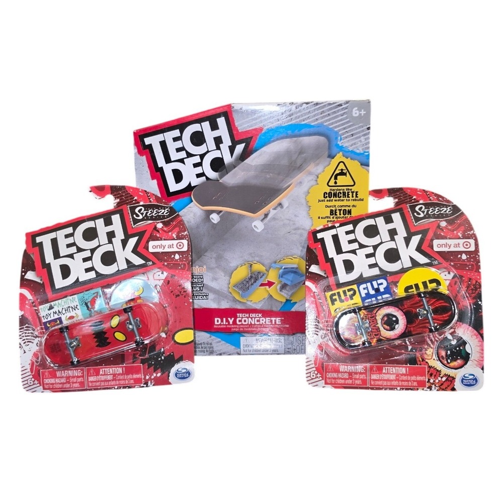 Tech Deck 3pc Bundle Ultra Rare Toy Machine Steeze Boards DIY Concrete Set